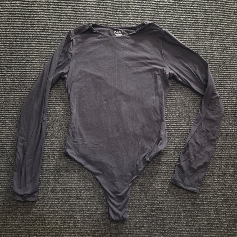 Pumiey Women's Large Black Long Sleeve Large Bodysuit Fitted Whimsygoth Alt